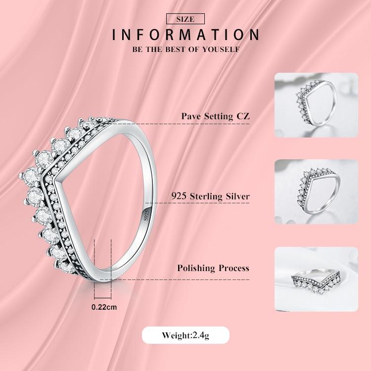 New Modern Fashion 925 Sterling Zircon Crown Finger Ring Elegant Classic Stackable Silver Jewelry Luxury For Women Wedding Christmas Gift