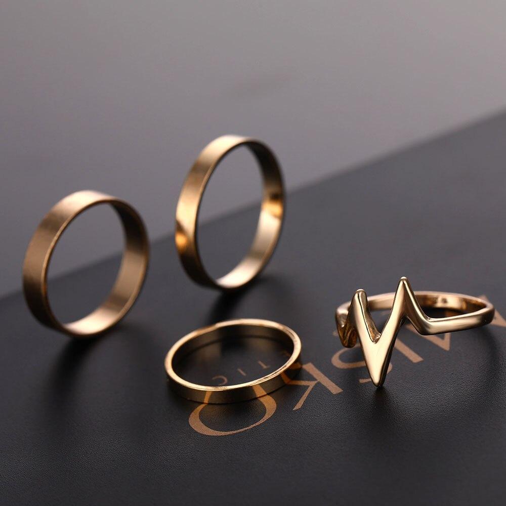 New Modern Fashion Gold Lightning Wave Elegant Rings Set Adjustable Finger Luxury Ring For Women Girl Gifts Anillos Mujer Ring Jewelry