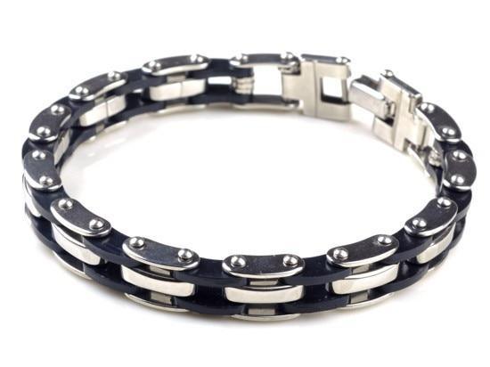 Men Stainless Steel Link Chain Bracelets & Bangles Men's Cuff  Wristband Biker Motorcycle Black Silicone Bracelet