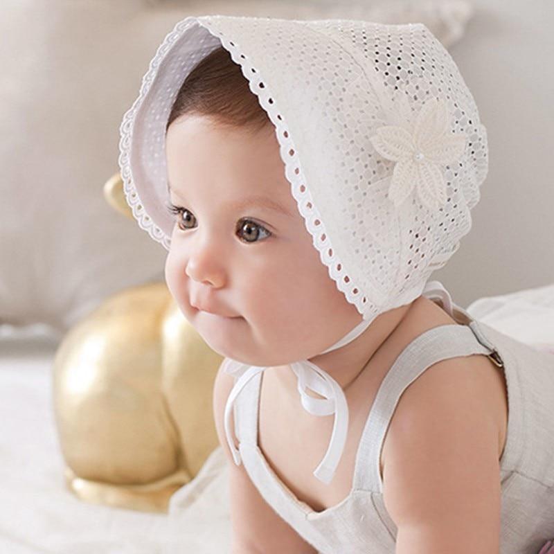 Cute Princess Baby Hat With Bow Solid Color Lace Hollow for Baby Girl Cap Toddler Kids Beach Bucket Hats In Retro Design