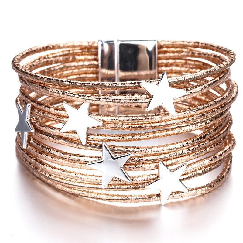 Modern Bohemian Star New Leather Elegant Bracelets Luxury For Women Fashion Pentagram Multi-Layer Wide Wrap Bracelets And Bangles Jewelry