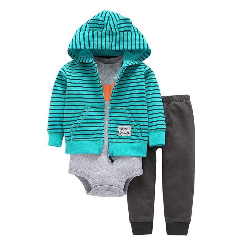 Modern Popular New Set Baby Cotton Long Sleeve Hooded Jacket Pant And Rompers For Newborn Outfits Unisex Clothing