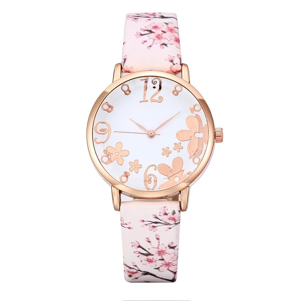 Girl Luxury Watch Women New Fashion Embossed Flowers Small Fresh Printed Belt Dial Watch Female Student Quartz Watch For Women and Girls