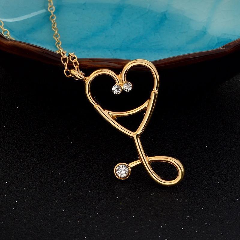 Cool Stethoscope Necklace Modern Heart Stethoscope Pendant Elegance With Rhinestone Necklace Doctor Nurse Graduation Medical Gift