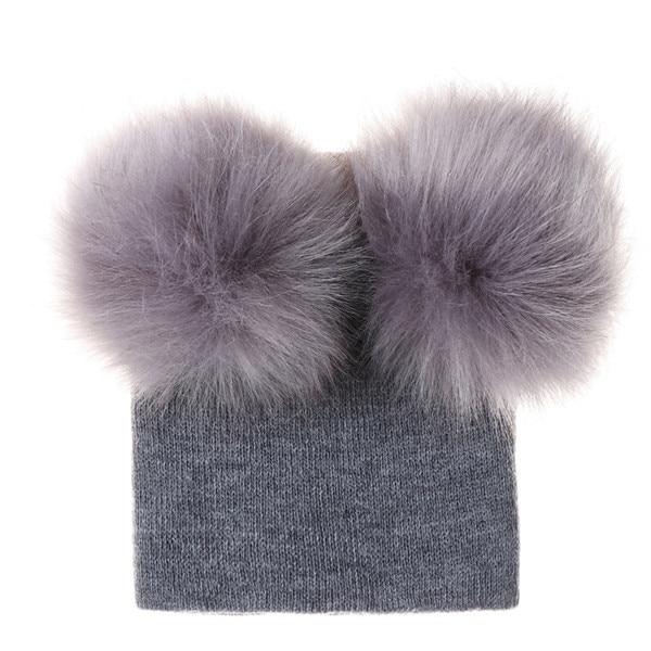 New Trend Baby Winter Hat Knitted Warm Double Fur Pompom Caps Beanies For Girls In Modern Design