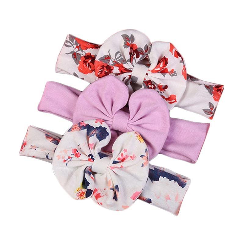 Modern 3PCS Set Floral Bows Baby Headband Dot Bowknot Cotton Hair Band Girls Hair Accessories For Girls