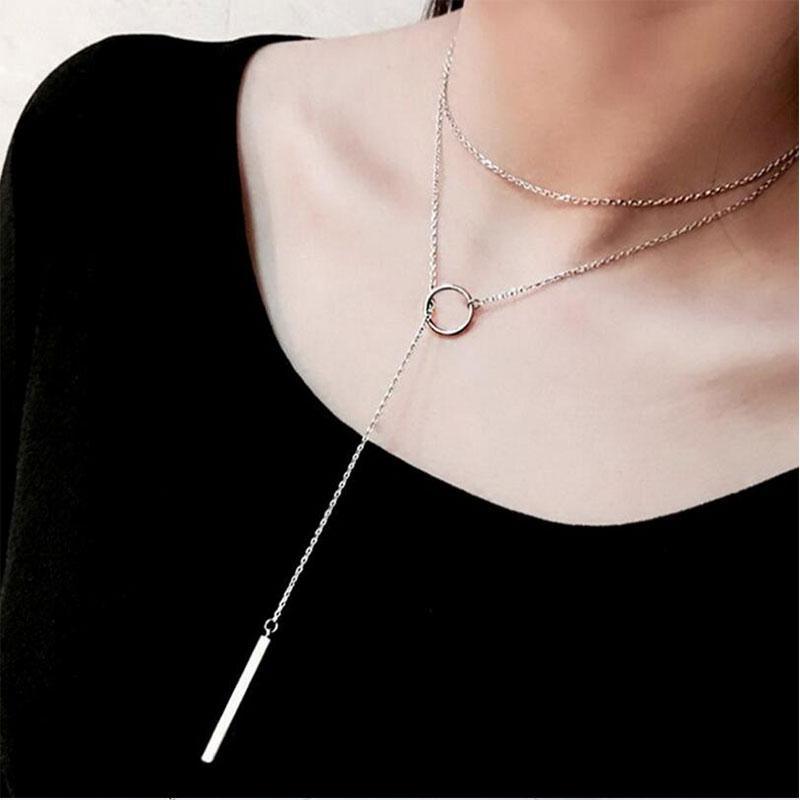 Luxury Modern Circle Strip Long Chain Necklace For Women And Man Perfect Gift Jewelry Cool Style