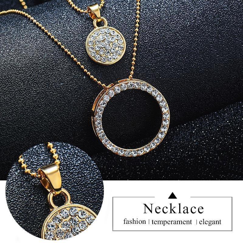 Gold Color Austrian Crystal Classic Hollow Round 48cm necklace pendant earrings jewelry set