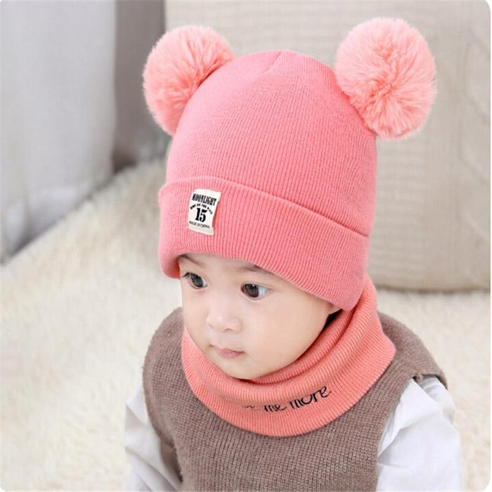 2 Pieces Baby Beanies Cap and Scarf Set Baby Kid Solid Color Plush Ball Baby Girls Hat And Scarf Set For Boys and Girls Kids In Modern Design