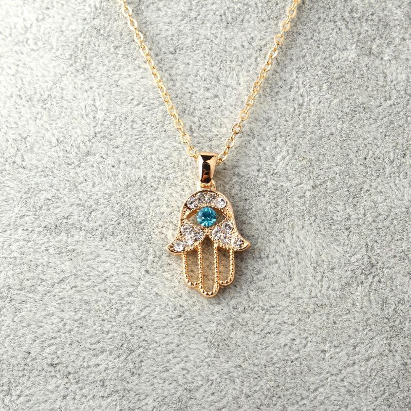 Modern Turkish Crystal Elegant Evil Eye Hand Hamsa Pendant Necklace Luxury Women Amazing Color Jewelry Hollow Out Clavicle Link Chains