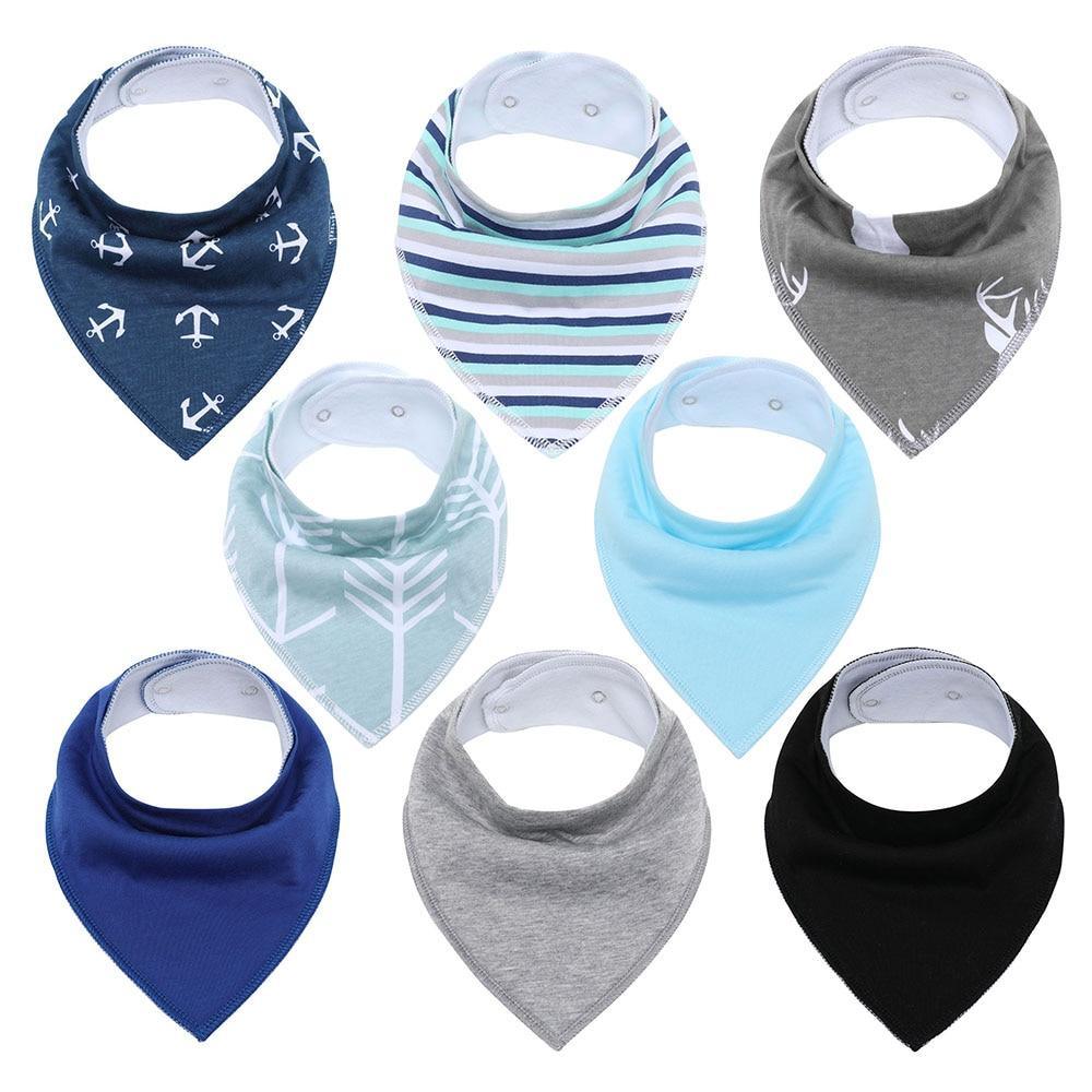 8PCS/SET Comfortable Colorful 100% Organic Cotton Adjustable Snaps Bandana Saliva Bibs For Baby Boys & Girls Kids