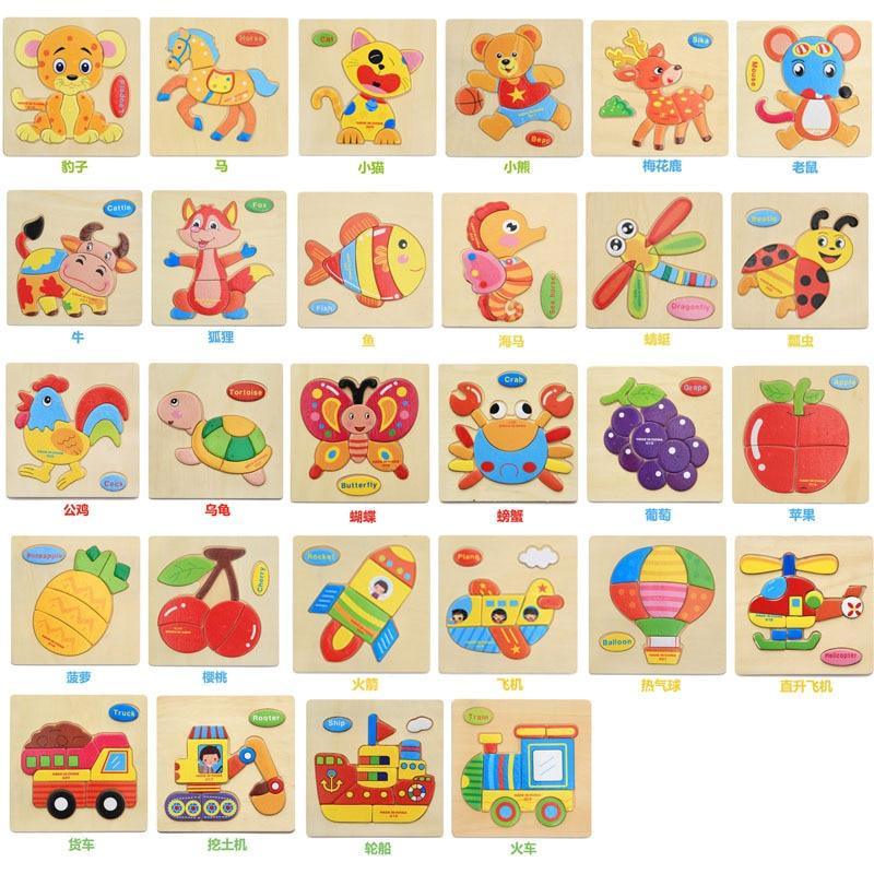 Wooden 3D Stevvex Modern Interesting Baby Learning Puzzles for Children Cartoon Animal Fruit Puzzles Intelligence Kids Children Educational Toy