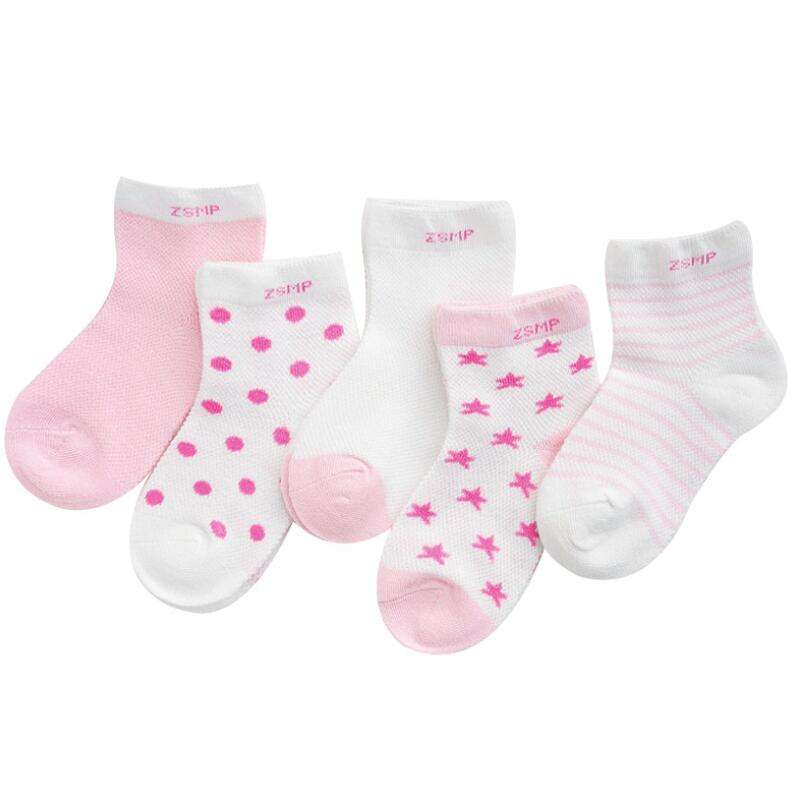 5 Pairs Cute Summer Breathable Mesh Cotton Infant Baby Socks For Newborn Boys And Girls