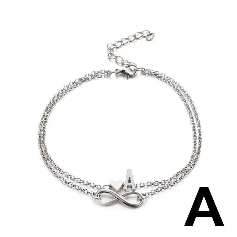 Anklet Heart Infinity Silver Color Ankle Bracelet 26 Letter Anklets For Women Foot Jewelry Style