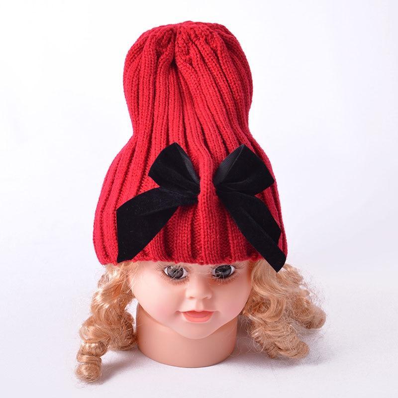 Modern Trend Big Bows Knitted Baby Girl Hat Cap Warm Kids baby winter Hat For Girls