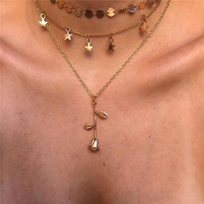 Luxury Modern Moon and Star Arabic Crystal Choker Multilayer Chain Necklaces For Women Luxury Jewelry Vintage Cool Style For Ladies