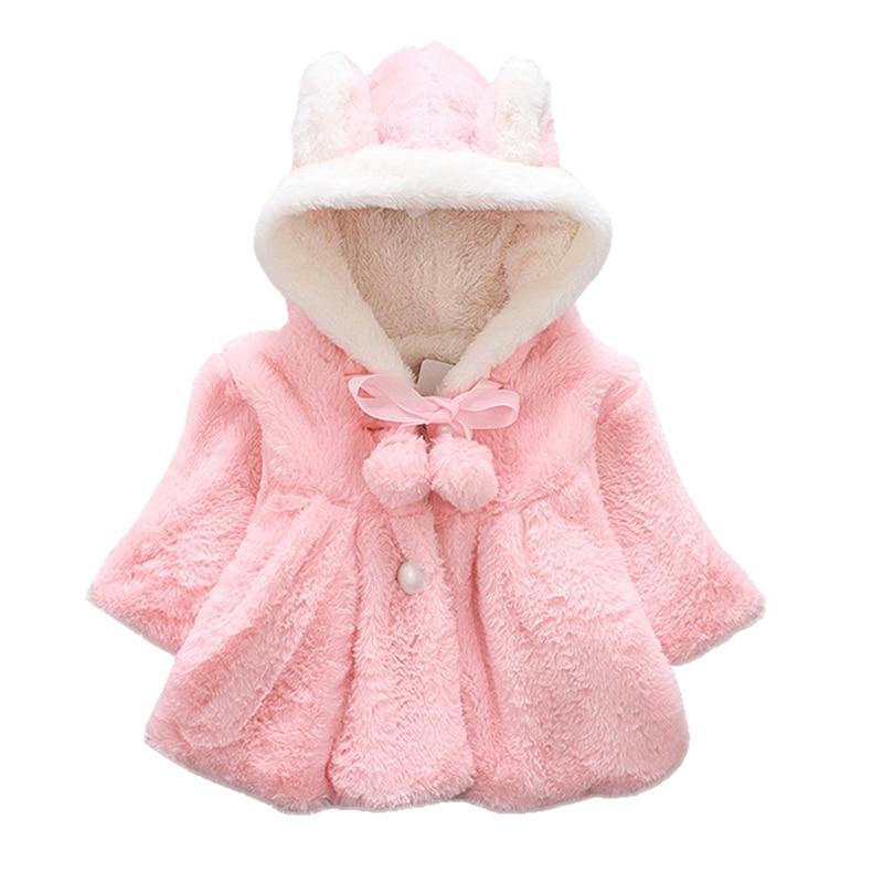 Luxury Modern High Quality Winter Rabbit Ear Warm Fur Coat Cloak Jacket Outerwear for Newborn Baby Girls