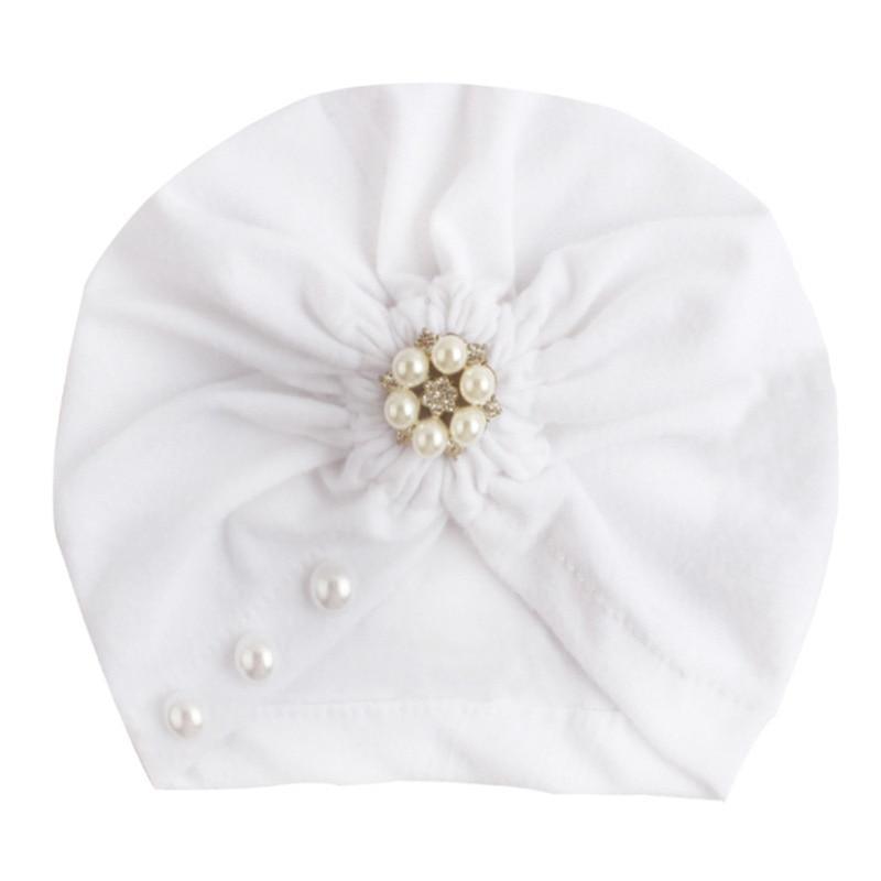 Luxury Learl Turban  for Baby Girls Bohemia Hat with Pearls Photography Props Newborn Turban Hats Kids Beanie Baby Cap