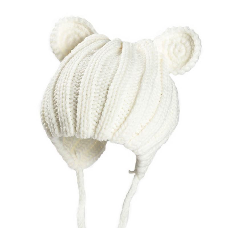 Luxury Modern Baby Knitted Winter Hat with Ears Cartoon Lace-up Children Kids Baby Bonnet Cap In Winter Cozy Style