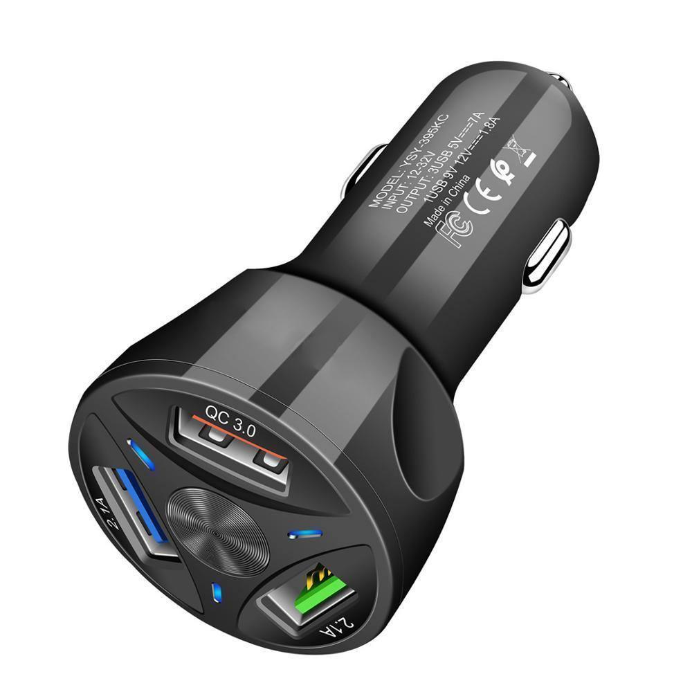 Universal Black Car USB Charger Quick Charge 3.0 4.0 18W Fast Charging In Car 3 Port Mobile Phone Gadgets