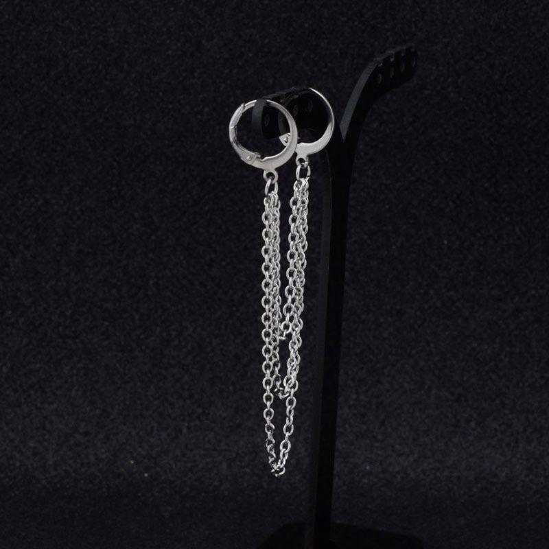 New Modern Korean Fashion Hip Hop Chain Earrings Luxury Titanium Steel Chain Threader Drop Cuff Double Chain Elegant Unisex Jewelry