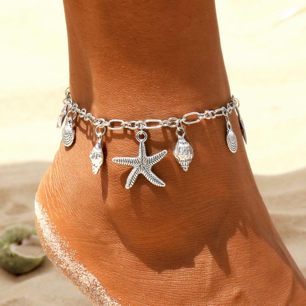 Metal High Quality Vintage Anklets for Women With Starfish Shell Pendant Bohemian Bracelet For Leg Jewelry