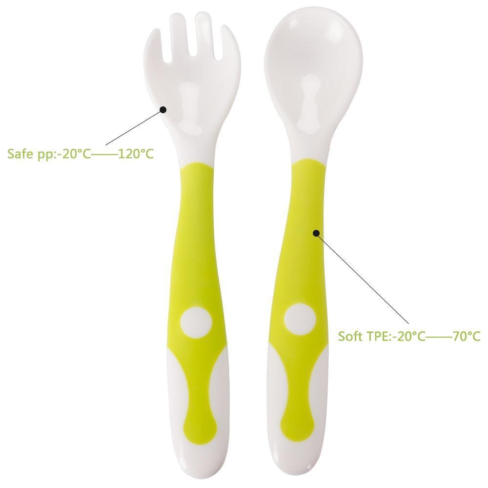 Baby Own Spoon and Fork Set With Travel Safe Case Toddler Babies Children Feeding Training Spoon Easy Grip Heat-Resistant Spoon