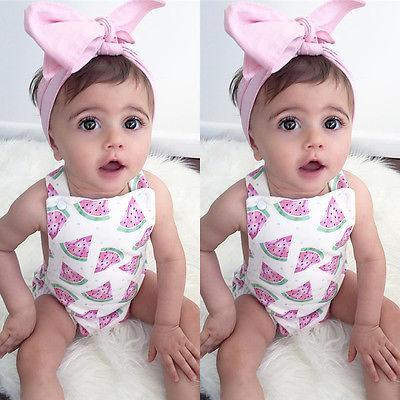 Baby Girls Romper Jumpsuit Headband Watermelon Printed Outfits Sun suit Set New 0-24M In Modern Design