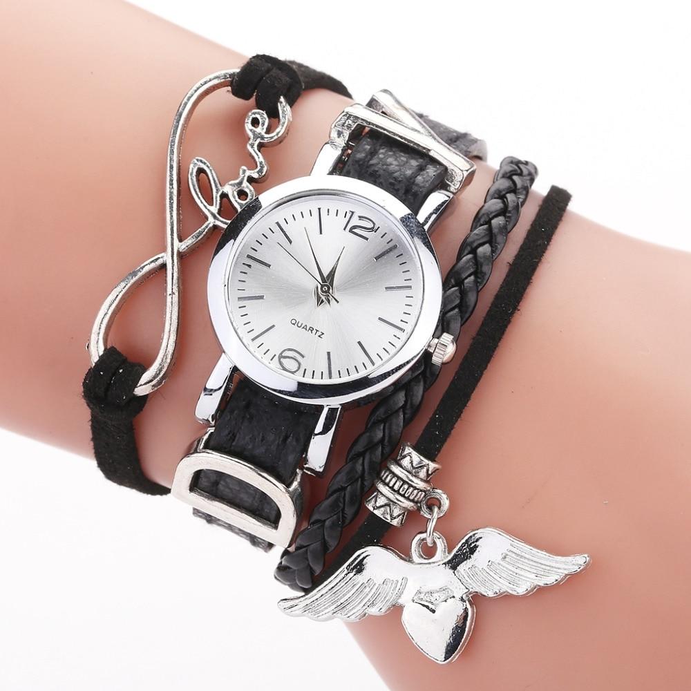 Watches For Women Luxury Silver Heart Pendant Leather Belt Quartz Clock Ladies Wrist Watch For Women and Girls