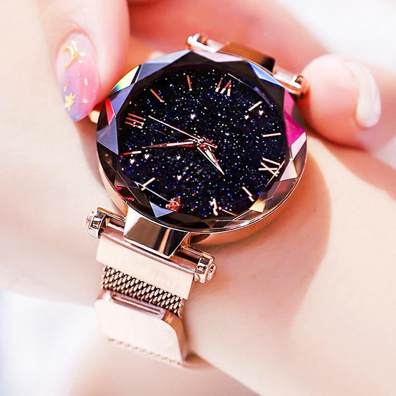 Women's Fashion Starry Sky Watches Magnet Buckle Mesh Belt Diamond Quartz Watch Women Dress Clock For Women and Girls