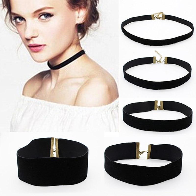 Black Velvet Choker Necklace 90's plain Ribbon Gothic Round Rope Chain Statement Jewelry Retro Necklace  for Women