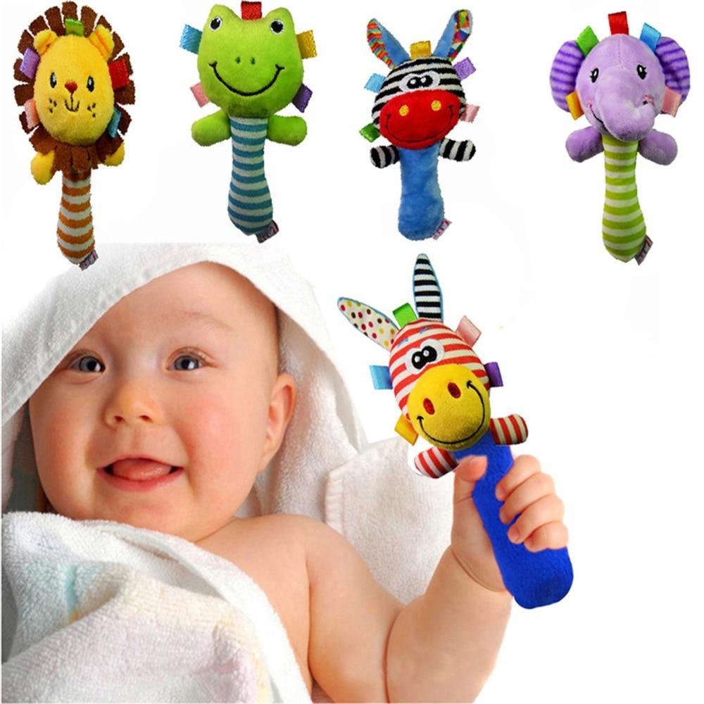 Soft Plush Baby Animal Hand Bells Baby Rattle Toys Newborn Gift Animal Style Hand Bell Rattle For Baby Kids