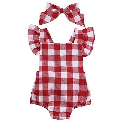 Modern New Newborn Kids Baby Girls Plaid Ruflles Romper Jumpsuit Clothes Outfit Set For Girls