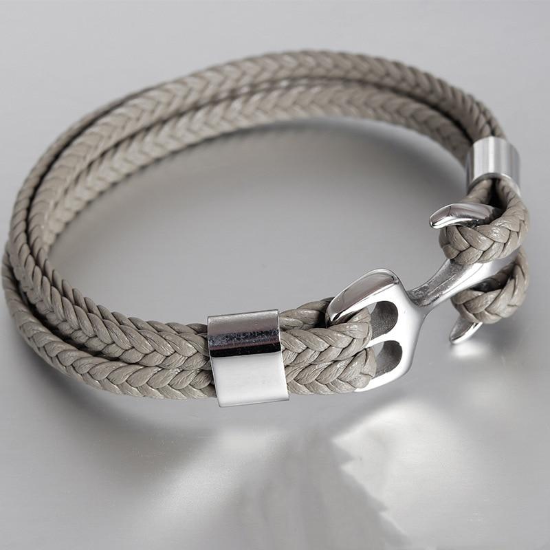 New High Quality Luxury Stainless Steel Elegant Bracelet Gold Black Metal Anchor Grey Woven Legendary Leather Charm Bracelets For Men And Women Jewelry Gift