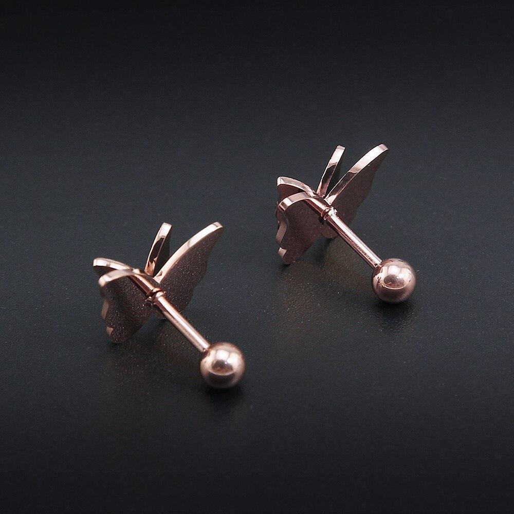 New Butterfly Earrings Rose Gold Color Stainless Steel Stud Earrings for Women butterfly earings