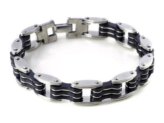 Men Stainless Steel Link Chain Bracelets & Bangles Men's Cuff  Wristband Biker Motorcycle Black Silicone Bracelet