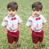 Floral Boy Gentleman Outfits Suit Short Sleeve Toddler Bow Tie Shirt Tops +Red Shorts Summer Set For Boy Kids Form 1-5 Years