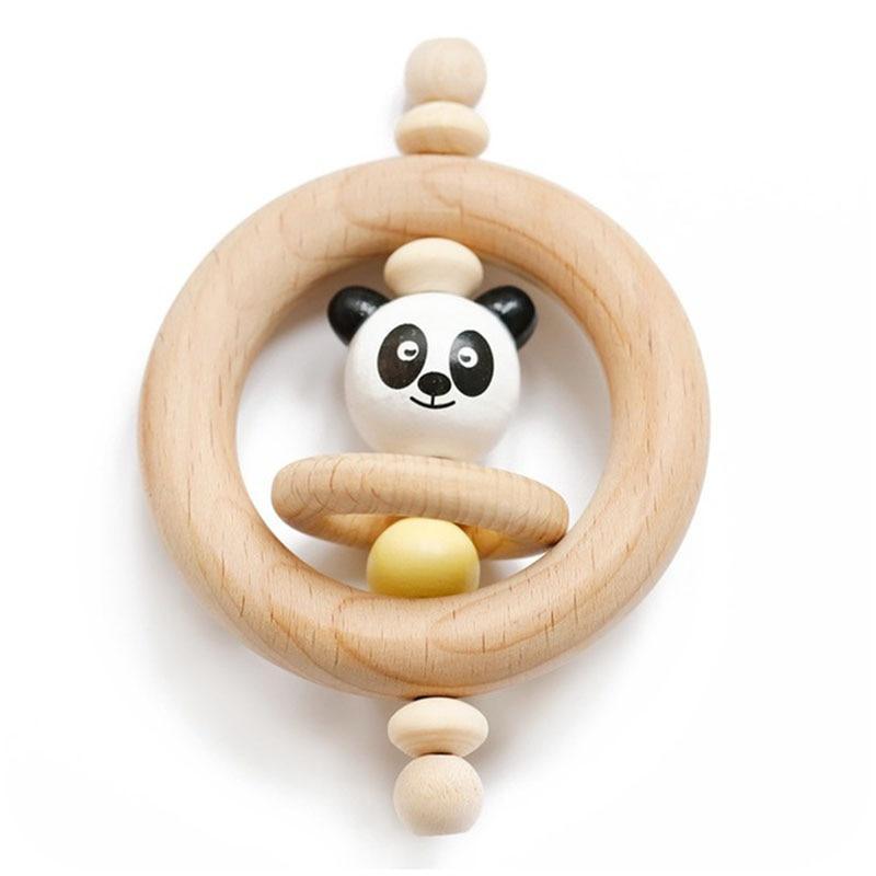 Modern Wooden Rattle Beech Bear Hand Teething Wooden Ring Baby Rattles Play Educational Toys For Kids