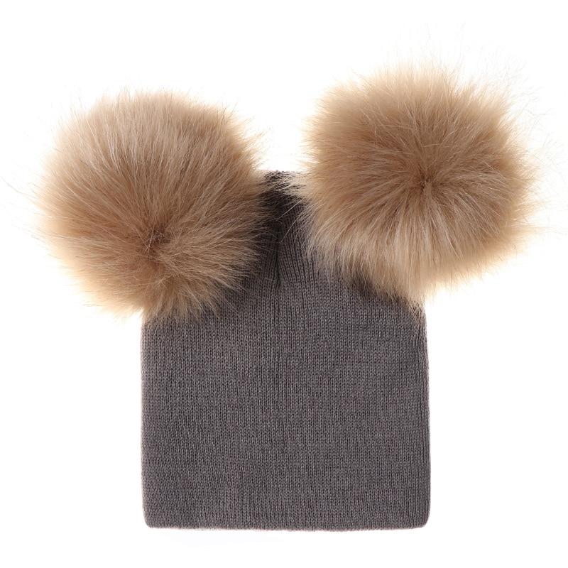 New Trend Baby Winter Hat Knitted Warm Double Fur Pompom Caps Beanies For Girls In Modern Design