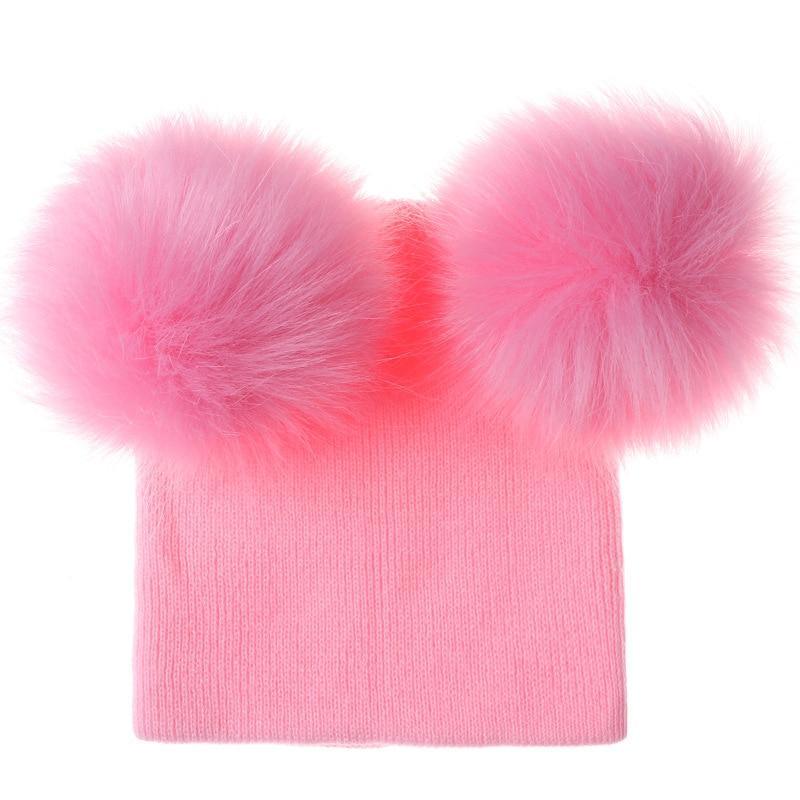 New Trend Baby Winter Hat Knitted Warm Double Fur Pompom Caps Beanies For Girls In Modern Design