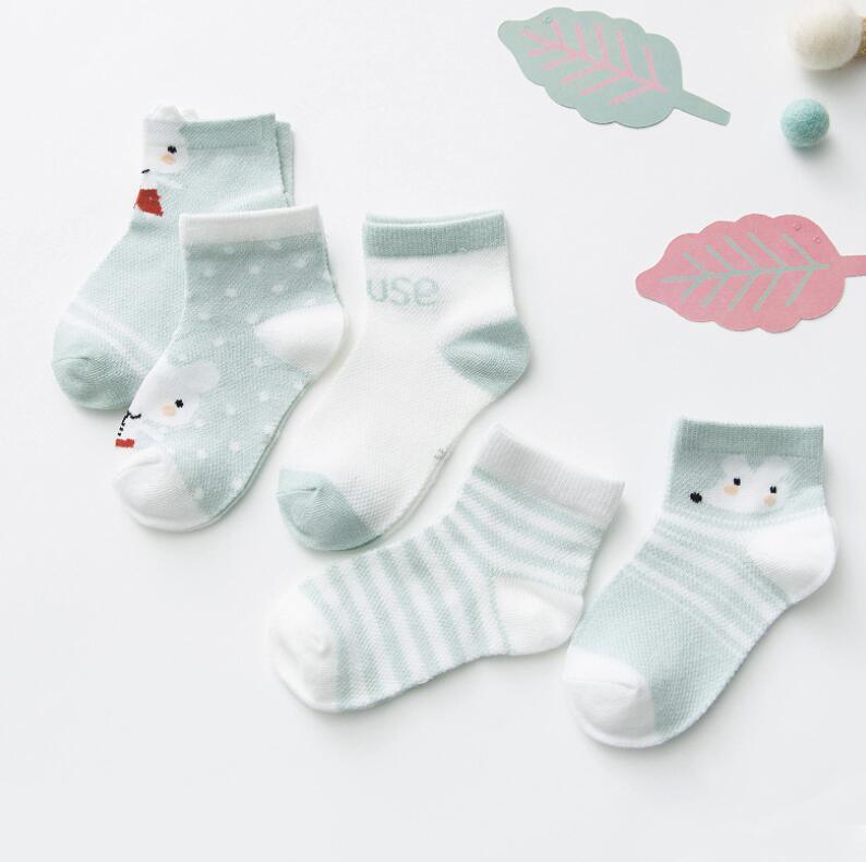 5 Pairs Cute Summer Breathable Mesh Cotton Infant Baby Socks For Newborn Boys And Girls