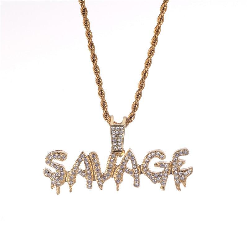 New Modern Trendy Savage Letter Elegant Necklace And Luxury Pendant Shiny Ice Out Link Chain Amazing Necklace With Tennis Chain Choker Hip Hop Jewelry For Men And Women