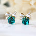 High Quality Fashion Gift Bow Knot Cubic Green Rhinestone Stud Earrings For Women in Crystal Jewelry Style