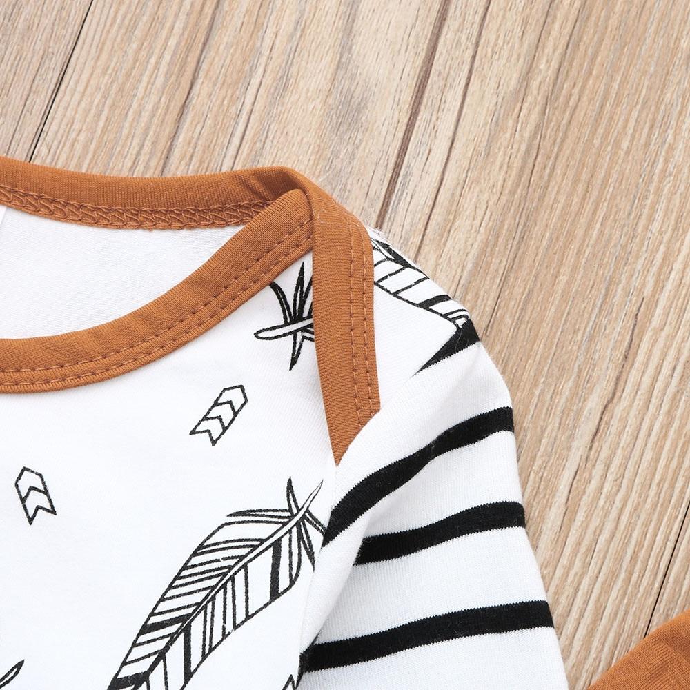 Modern Babz Pajamas Winter Baby Boy / Girl Clothing Feather T shirt Tops Striped Pants Outfit For Kids