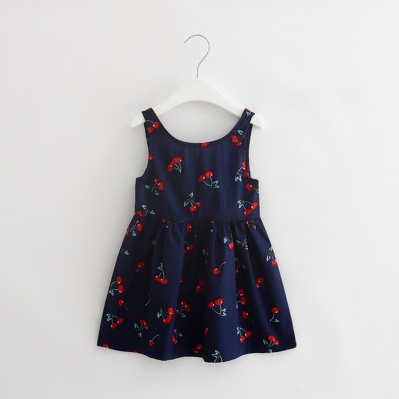 Luxury Modern Summer Girl Dress Children Kids Cherry Dress V-Back Dress Baby Cotton Kids Vest halter dress For Girls