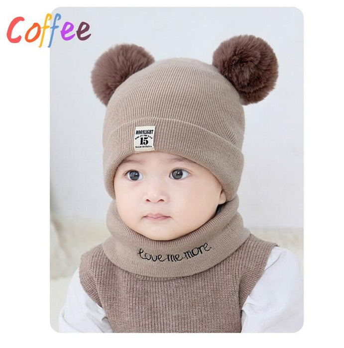 2 Pieces Baby Beanies Cap and Scarf Set Baby Kid Solid Color Plush Ball Baby Girls Hat And Scarf Set For Boys and Girls Kids In Modern Design