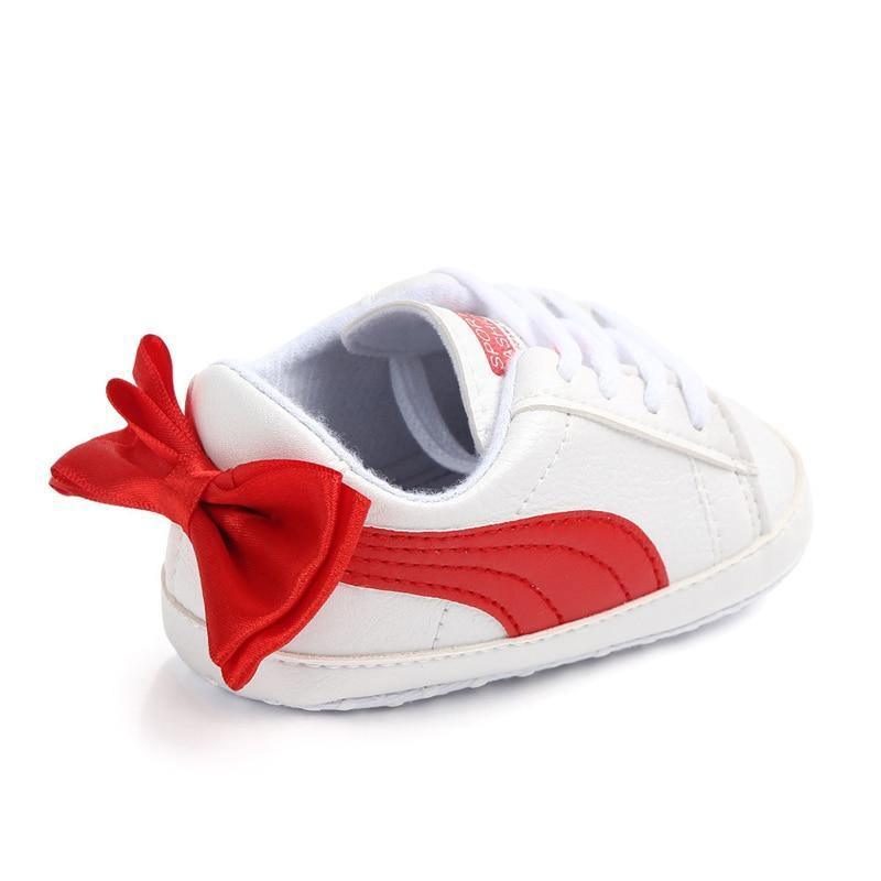 Baby Boy Girl Classic Sports Sneakers Newborn PU Leather Non-slip First Walkers With Bow Infant Toddler Soft Shoes