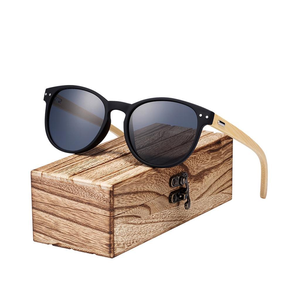 The Vintage Round Sunglasses Bamboo Temples Polarized Wood Sun glasses Men Women Shades For Women and Men With UV400 Protection