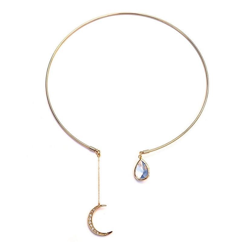 New Modern Creative Moon Pendant Open Choker Elegant Necklace For Ladies Elegant Crystal Cuff Collar Luxury Necklace Statement Party Fashion Jewelry