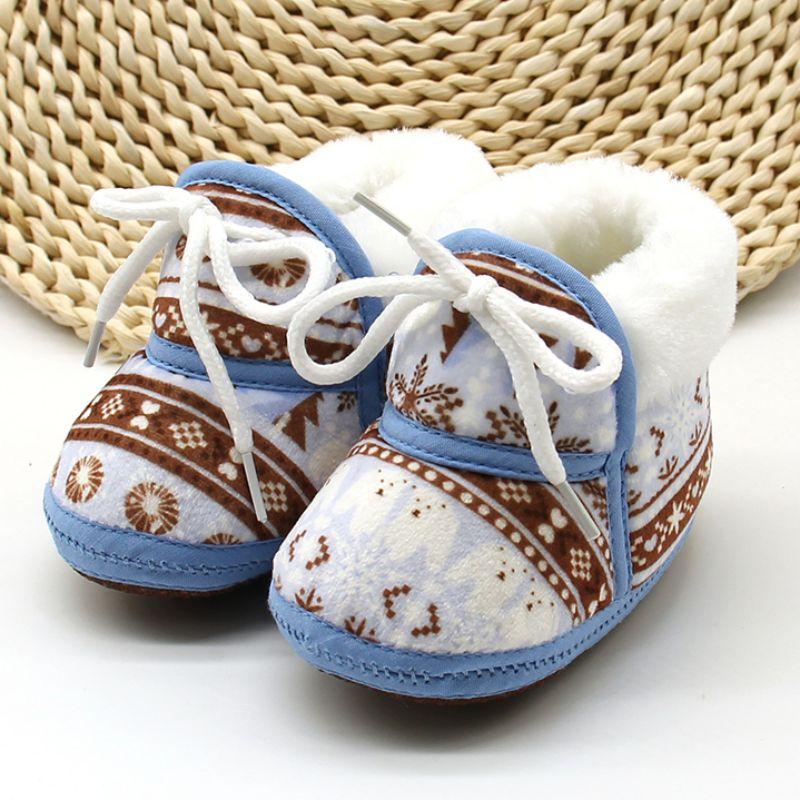 Newborns Baby Boy Soft Soled Footwear Walking Shoes Winter Warm Print First Walkers Baby Girl Cotton Shoes